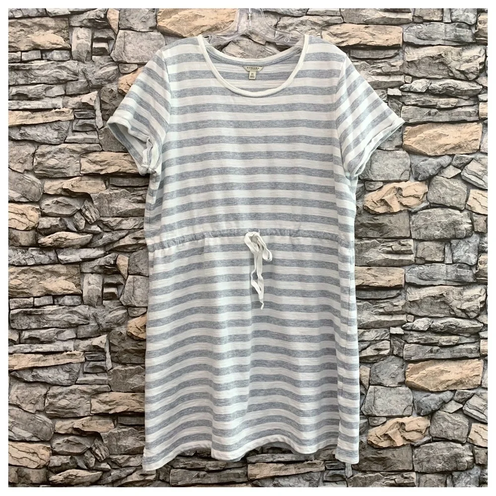 #211 Women’s Sonoma Striped Drawstring Slip-On Dress Bathing Suit Coverup XL